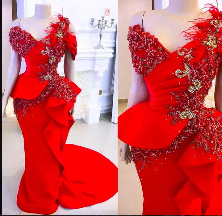 2023 Plus Size Arabic Aso Ebi Red Luxurious Mermaid Prom Dresses Lace Beaded Satin Evening Formal Party Second Reception Gowns Dress