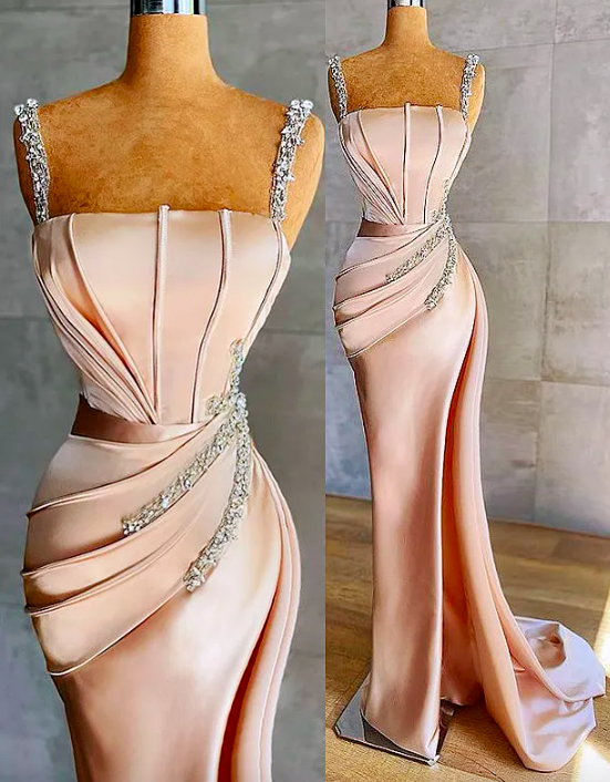 Aso Ebi 2024 Arabic Plus Size Beaded Crystals Mermaid Prom Dresses Spaghetti Satin Sexy Evening Formal Party Second Reception Bridesmaid Gowns