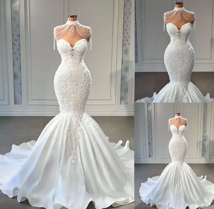 Plus Size Mermaid Wedding Dresses Sweetheart White Lace Bridal