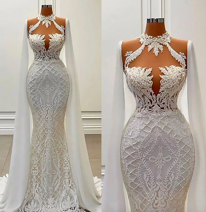 Sexy Lace Mermaid Wedding Dress 3d Flowers Appliques Bride Dresses Robe De Mariee Bridal Gowns