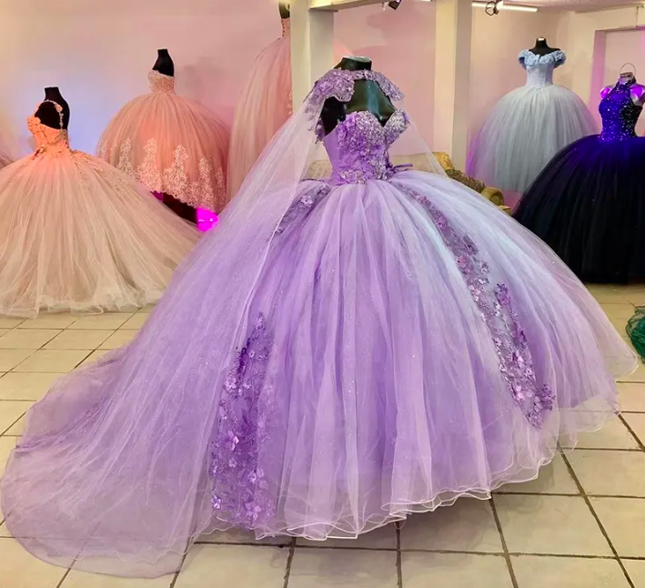 Light Purple Quinceanera Dresses Masquerade Puffy Ball Gown Prom Dresses With Warp Sweet 16 Vestidos De 15 Anos