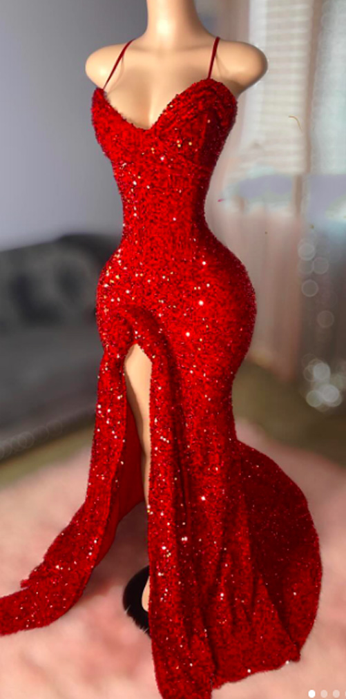 Sequins Prom Dresses 2024 Sweetheart Neckline Spaghetti Side Slit Sparkly Red Evening Dresses Shinning Party Dresses Women Formal Dress