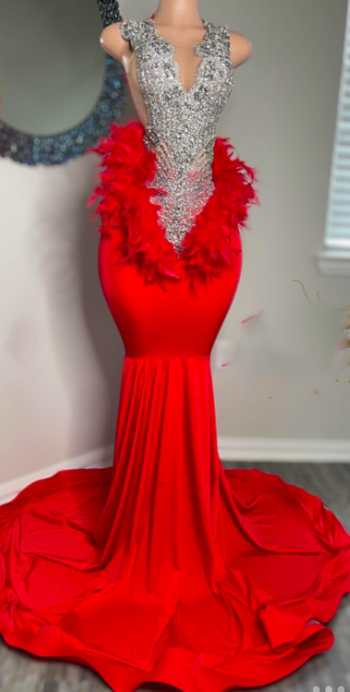 Crystal Prom Dresses 2024 V Neck Sparkly Luxury Evening Dresses Black Girl Birthday Party Dresses Red Evening Dresses
