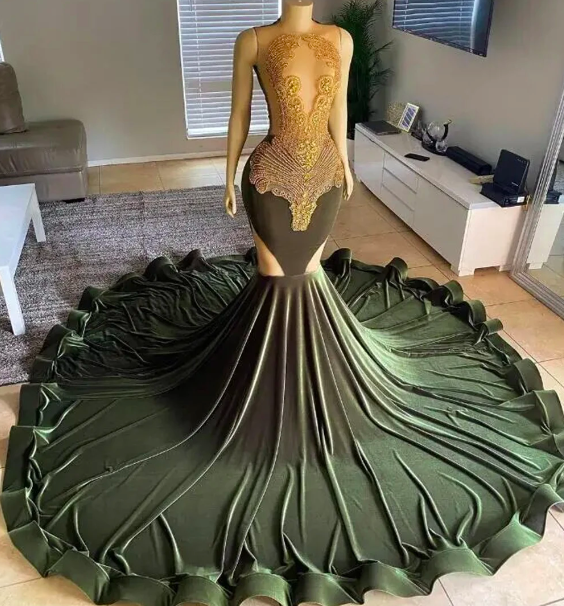 Golden Crystal Velvet Prom Dresses 2024 For Black Girls Luxury Graduation Gown Mermiad Party Dress O Neck Wedding Vestidos
