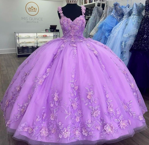 Designer Light Purple Spaghetti Lace Applique Princess Quinceanera Dresses 2024 Ball Gown Sweet 16 15 Dress Vestido De 15 Años