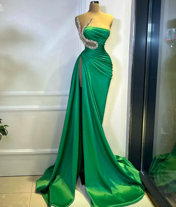 Luxury Mermaid Evening Dresses Glitter Off The Shoulder Pleated Sexy High Side Slit Prom Dress Shiny Backless Party Gowns 2024