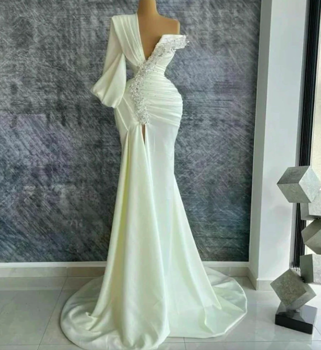 Elegant Party Evening Dresses For Women Sexy Applique Mermaid Backless Fashion One Shoulder Sleeve Mopping Gown Prom 2024