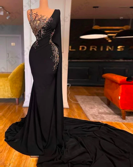 Fascinating Simple Evening Dresses For Women Party Luxurious Applique Sexy One Shoulder Sleeve Beautiful Mopping Prom Gowns 2024