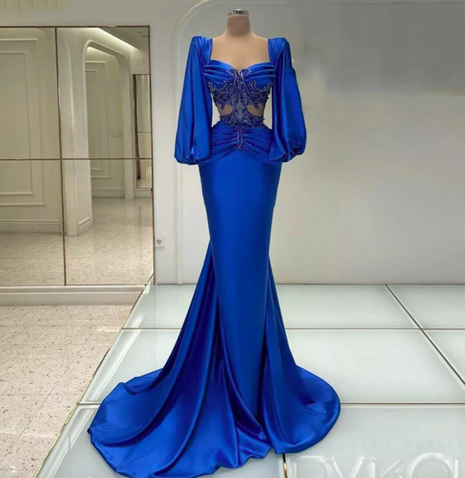 Gorgeous Sexy Applique Square Neck Fluffy Sleeves Women Design Evening Dresses Floor-length Slimming Beautiful Exquisite Dresses