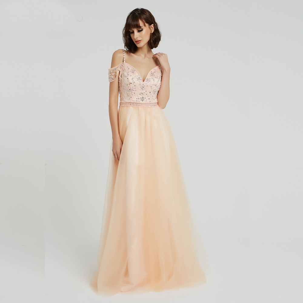 Peach Crystal Prom Dresses Beaded Sequins Evening Dresses Off The Shoulder Tulle Formal Dresses For Women Cold Shoulder Evening Gowns 2024