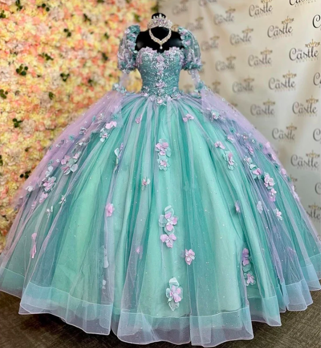mint green 15 dress Princess Mint Green Quinceanera Dresses Lace Sweet 16 Birthday Party Dress US6 / Mint Green