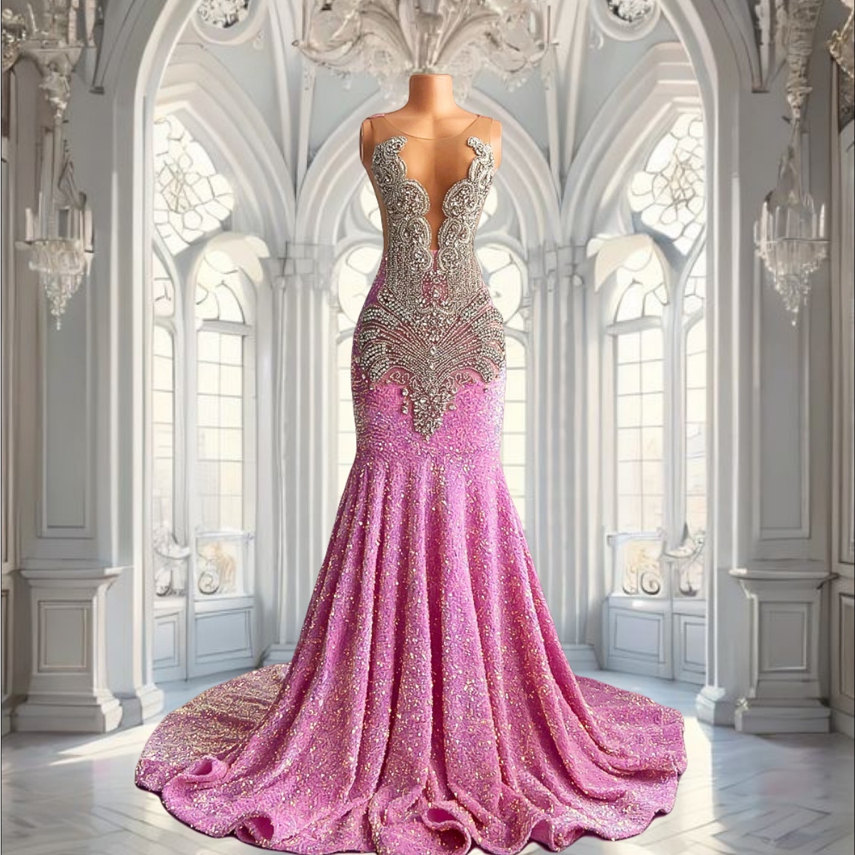 Shinningbridal Real Picture Long Prom Dresses 2024 Sexy Mermaid Style Sheer Mesh Luxury Silver Diamond Black Girls Pink Sequined Prom Gala Gown
