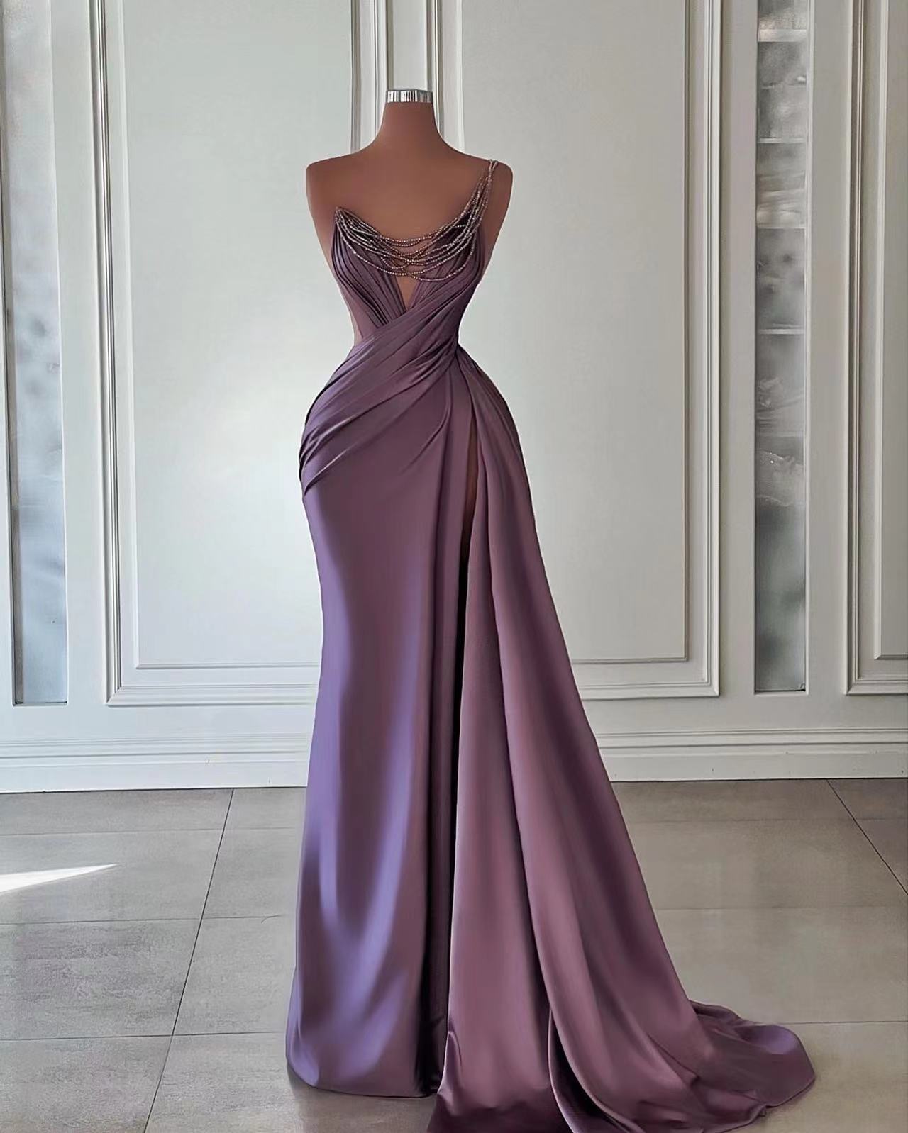 slim fit dress slacks Dusty Purple Princess Prom Formal Dress with Open Back Size 10 / Purple main image 0