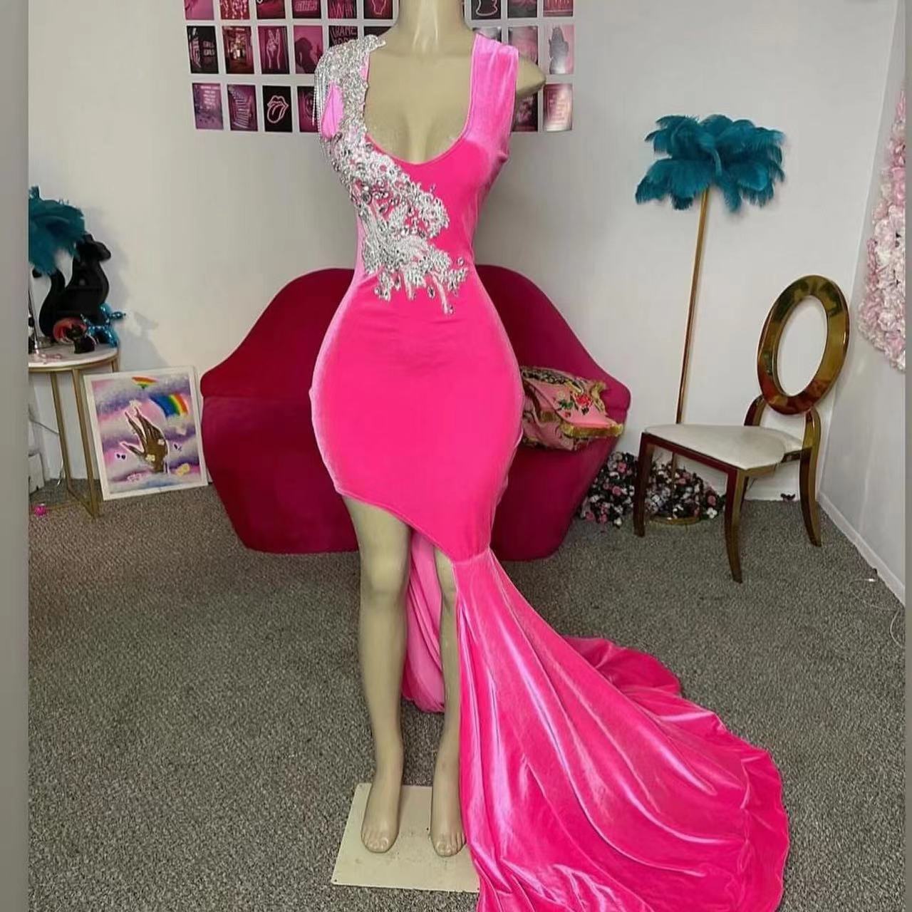 Pink Prom Dresses Long For Women 2025 Velvet Lace Appliques Beading Product Hugerect 3396020 243399 1718248126 149521ebd420cba0d640f97b9633ba6e