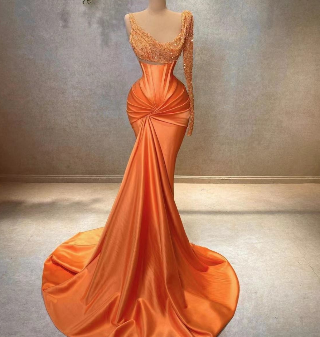 Mermaid Orange Sequin Prom Dress main image 0