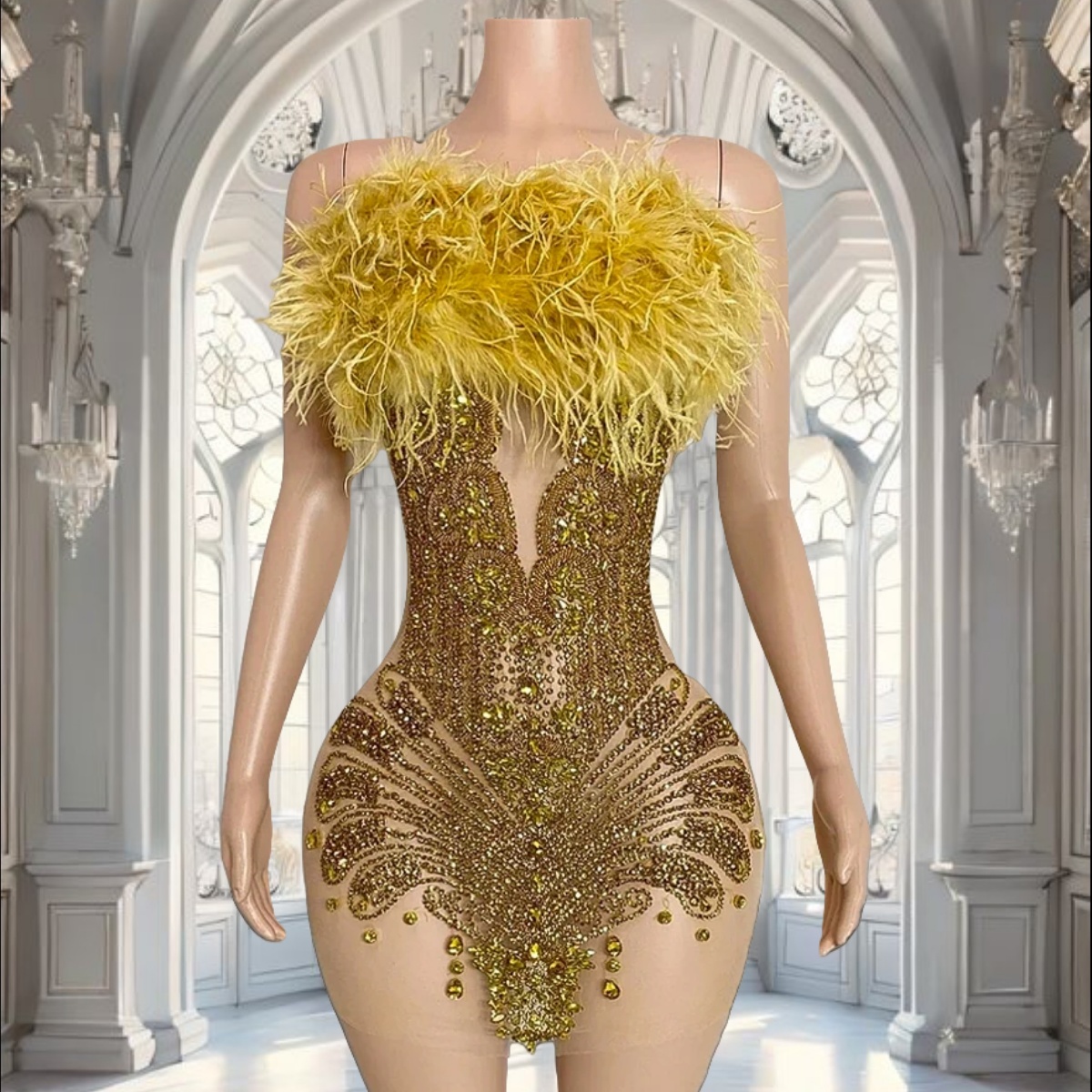 Golden Feather Spaghetti Strap Short Prom Dress For Black Girls African  Women Sexy Sparkly Gold Crys on Luulla