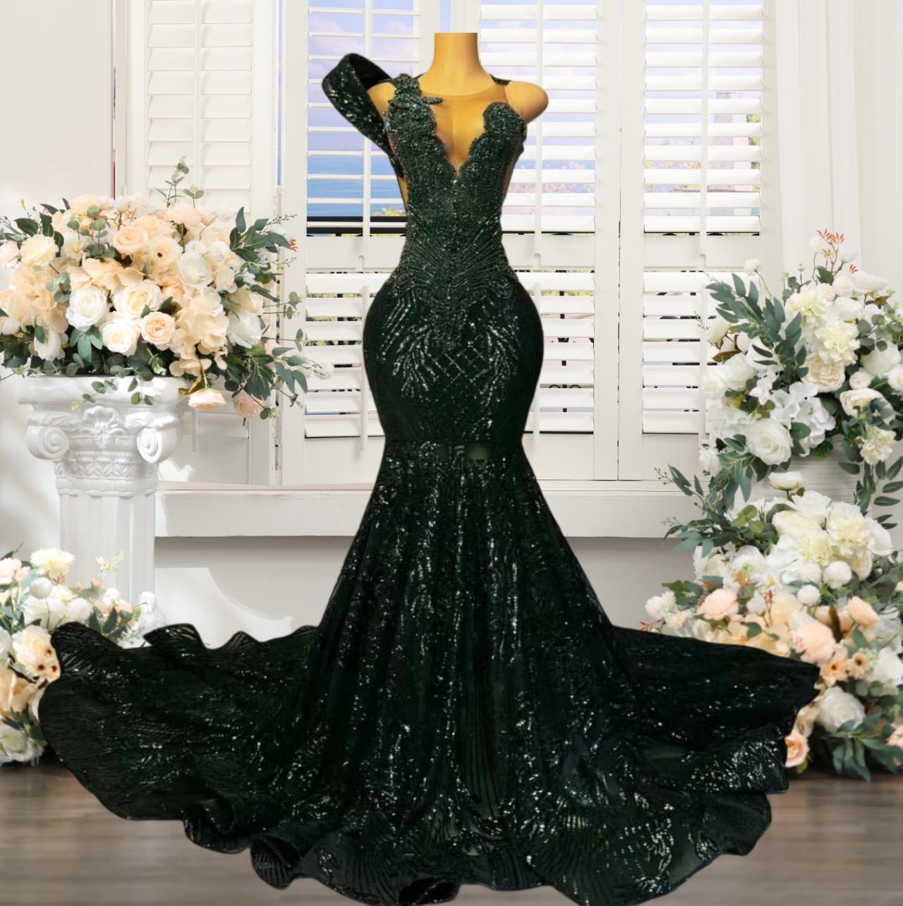 Dark Green Sparkly Sequin Prom Dresses Long For Women 2025 Diamond
