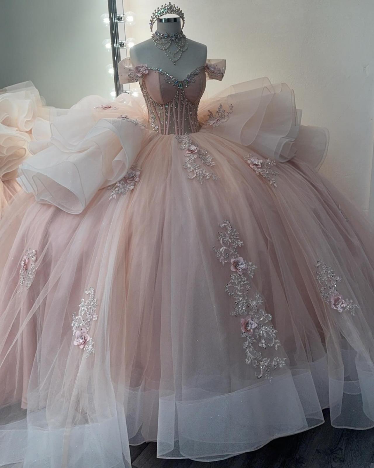 Off The Shoulder Pink Ball Gown Sweet 16 Dress  cc410 main image 1