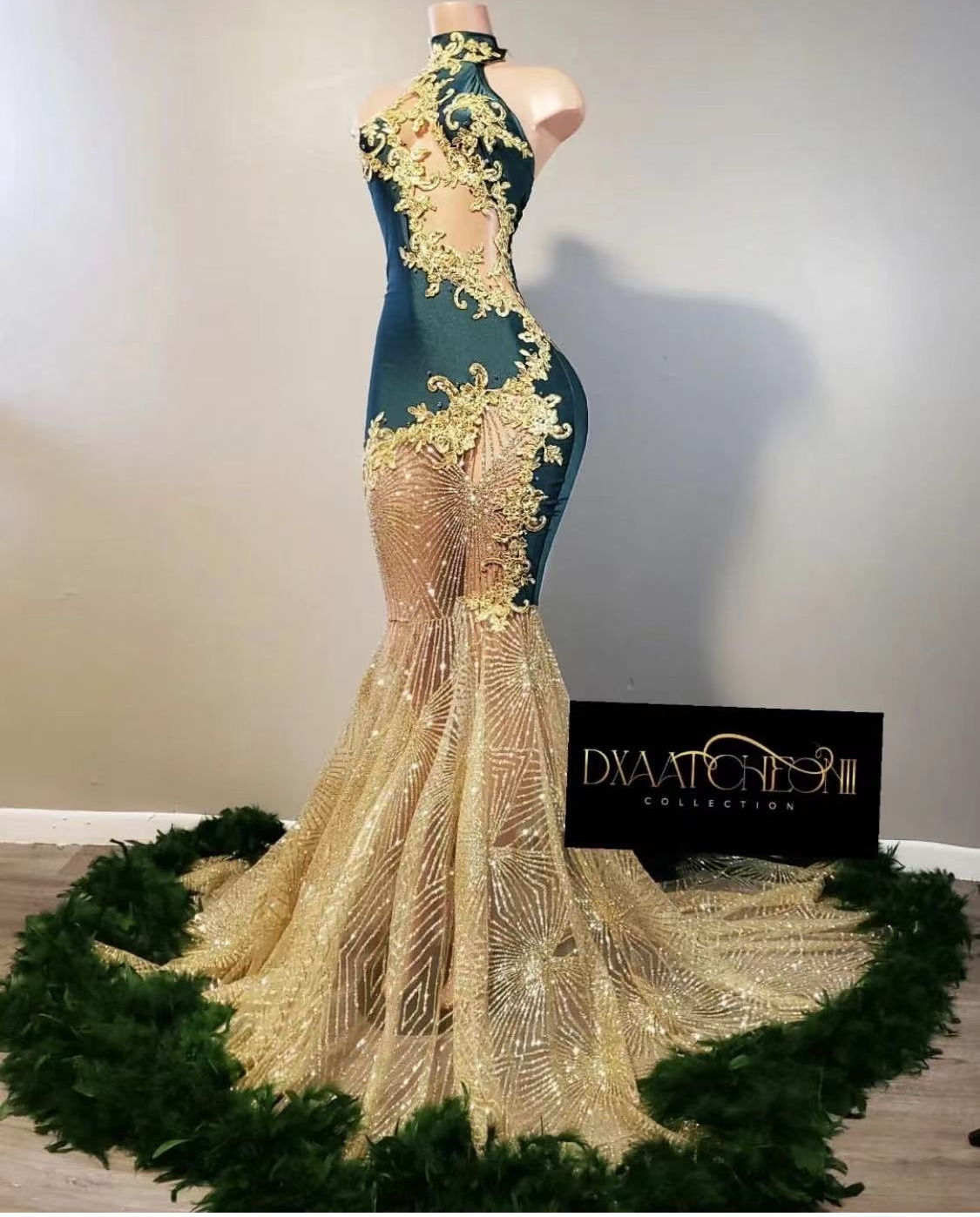 Emerald Green Sparkly Sequined Prom Dresses Long For Women 2025 Mermaid Feather Lace Appliques Formal Evening Gowns Party Dresses
