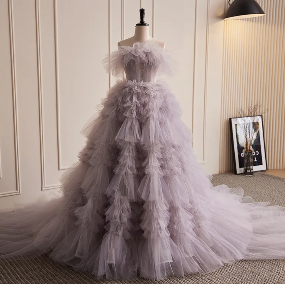 Purple Ball Gown Evening Dresses Tulle Court Train Elegant High End Formal Occasion Prom Birthday Party Gowns Purple Ball Gown Evening Dresses Tulle Court Train Elegant High End Formal Occasion Prom Birthday Party Gowns