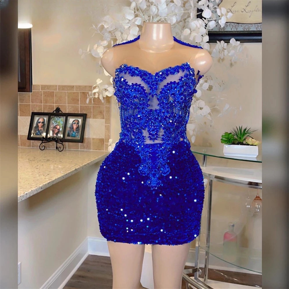 Royal Blue Velvet Sequin Crystal Beading Prom Dresses Mermaid Homecoming  Gowns Black Girls African B on Luulla