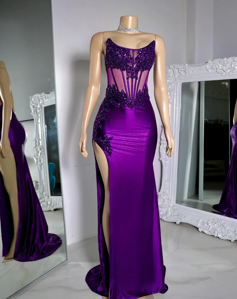 open lace back dress Purple Velvet Illusion Maxi Cheongsam Qi Pao Dress main image 1