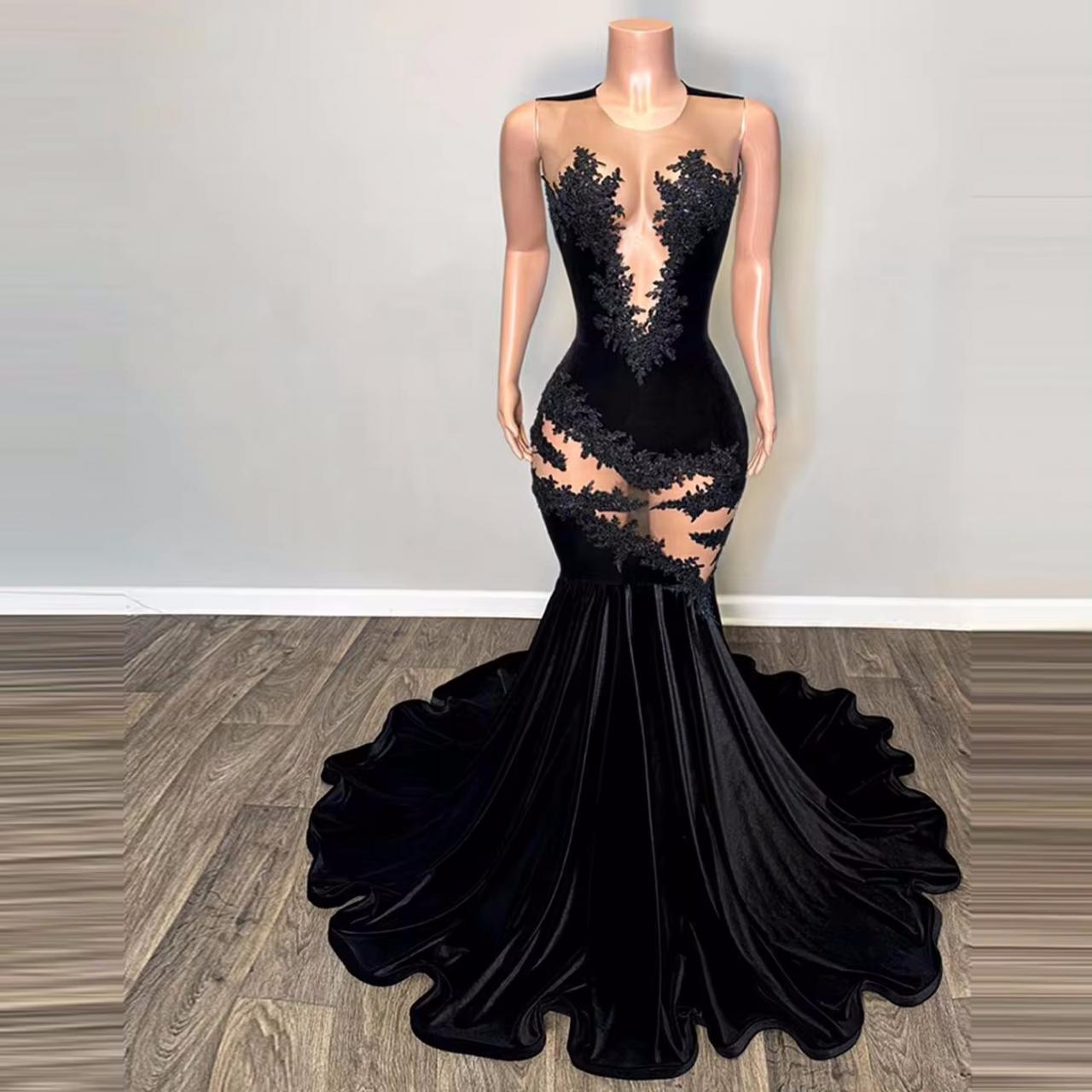 chinese dress ladies Long Sleeve Black Lace Mermaid Prom Dresses See Through Trumpet Formal Dress APD3366 main image 0
