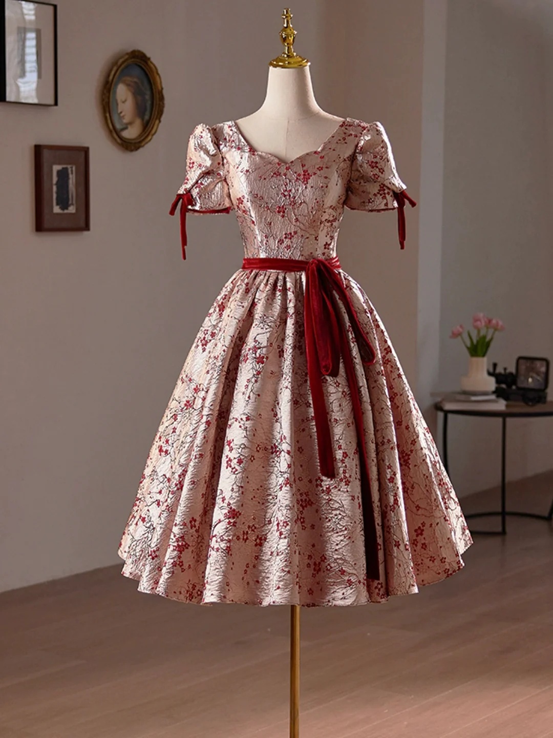 green emerald velvet dress Embroidery Tulle Tea Party Dresses for Woman Short Prom Dress YW231062 –  yewendress main image 0