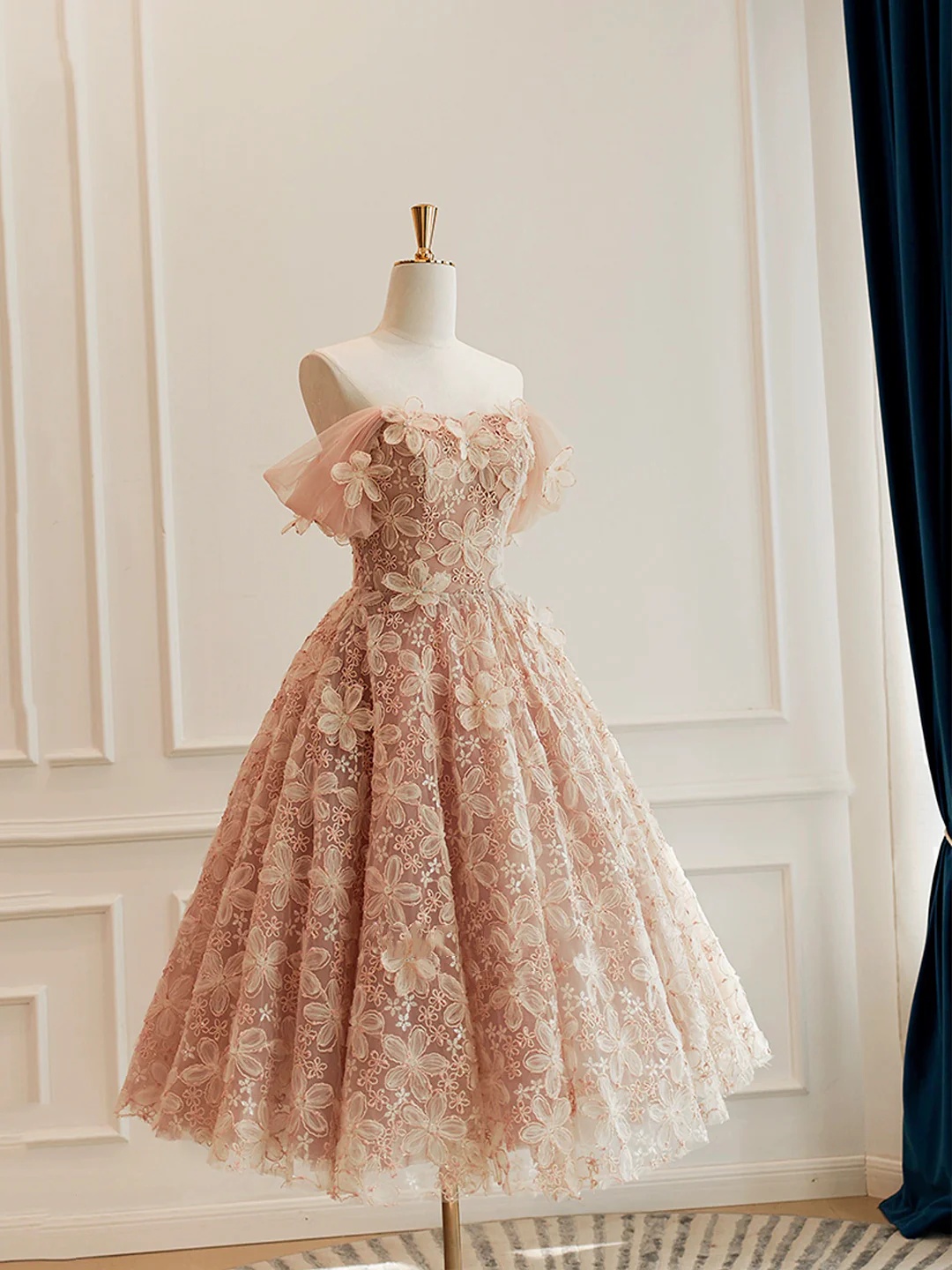 Lace Floral Homecoming Dresses Short For Girls 2025 Off The Shoulder Lace  Formal Evening Gowns A Lin on Luulla