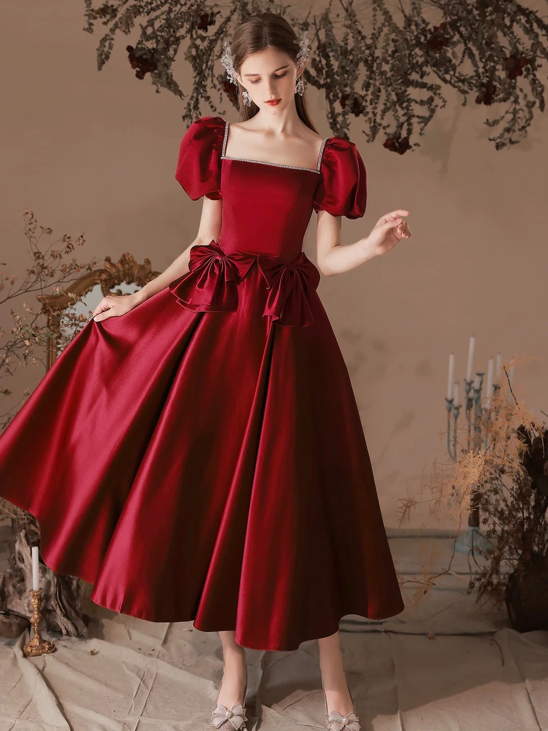 Vintage inspired Ruby Red Puff Sleeve Homecoming Dress on Luulla