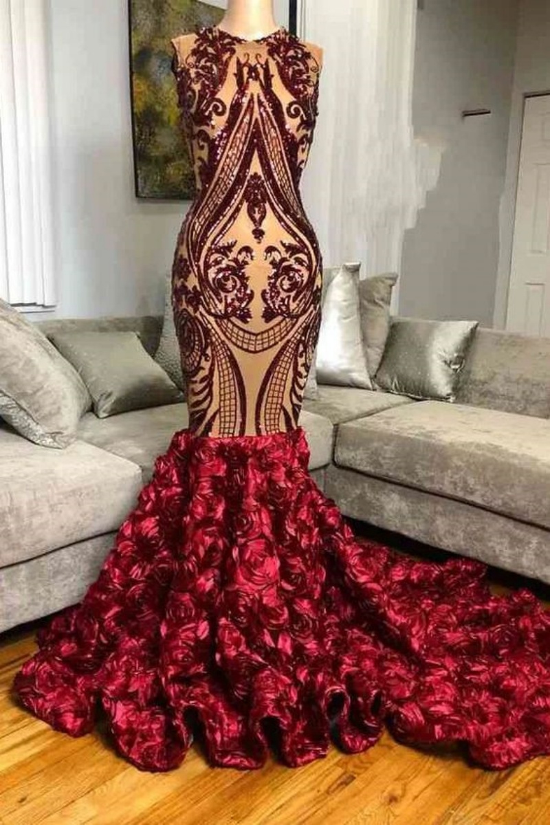 green emerald velvet dress Strap Maroon Long Beaded Prom Dress with Split and Gold Lace PG871 US12 / Red main image 0