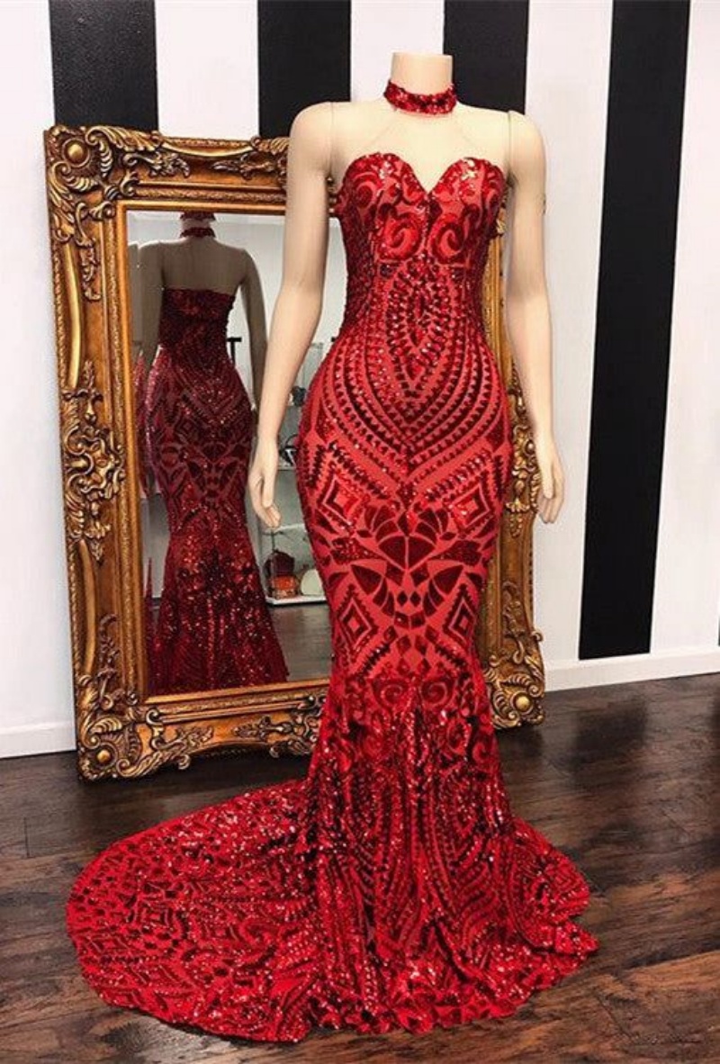 Mermaid Sparkly Sequin Dark Red Prom Dresses Long For Women 2025