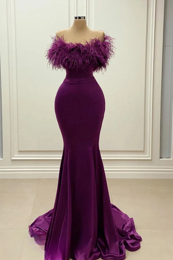 Off The Shoulder Satin Purple Mermaid Prom Dress Off The Shoulder Satin Purple Mermaid Prom Dress