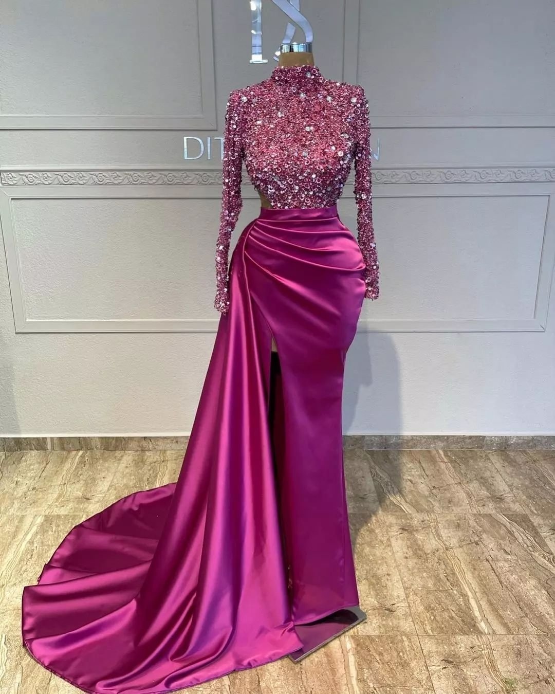 open lace back dress Elegant Strapless Lace Appliques Fuchsia Long Prom Dress PSK021 Custom Size / Custom Color