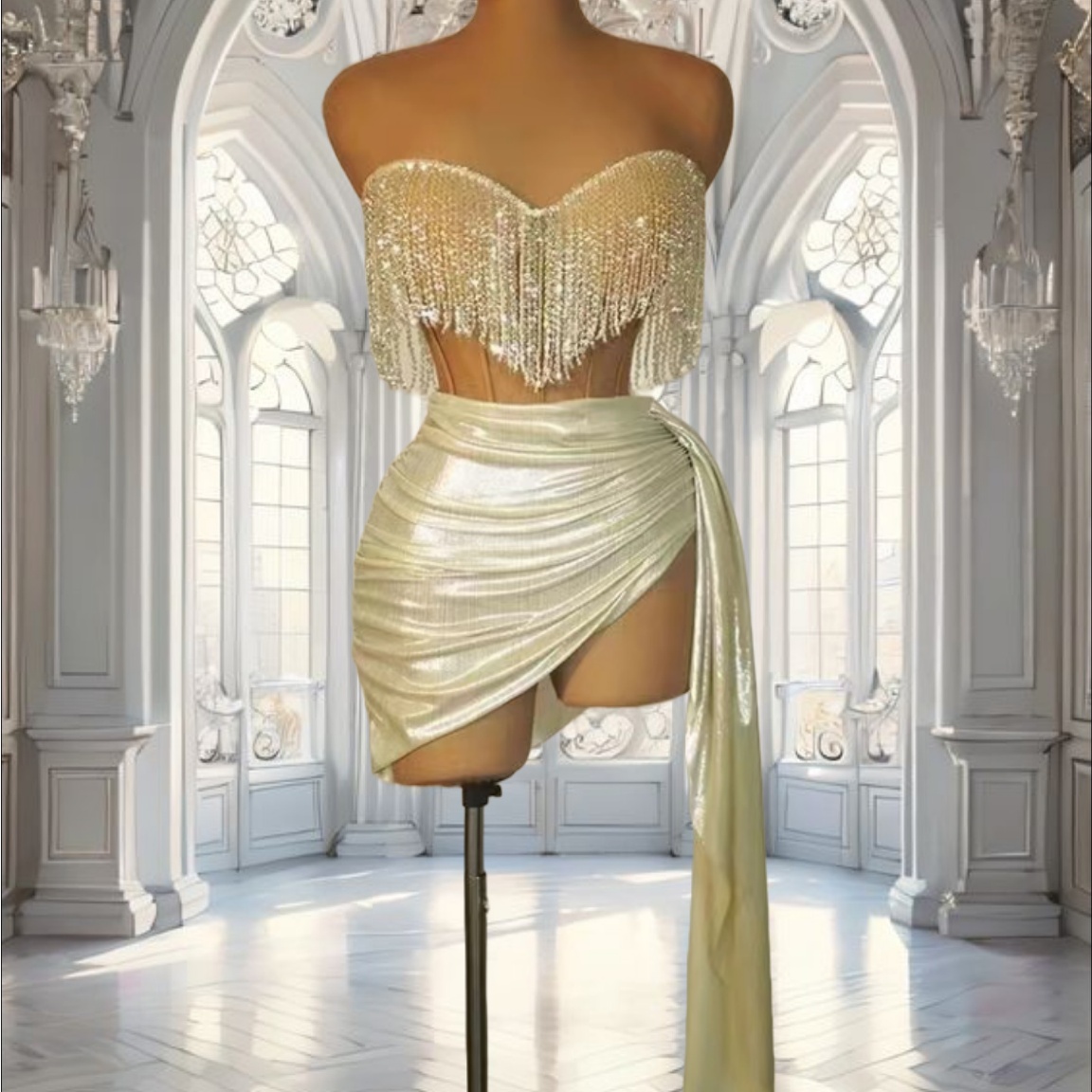 sachin and babi light blue dress Champagne Enchantment Medieval Dress with Bow Details – Luxurious Baroque Ball Gown with Tassel Accents Plus Size Size 16 / Champagne