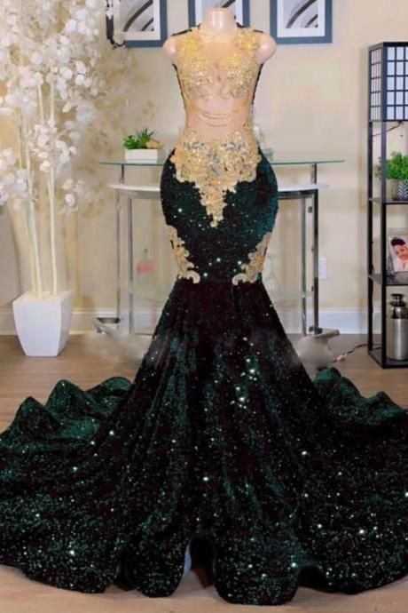 Women s Sparkly Sequin Lace Applique Prom Dress