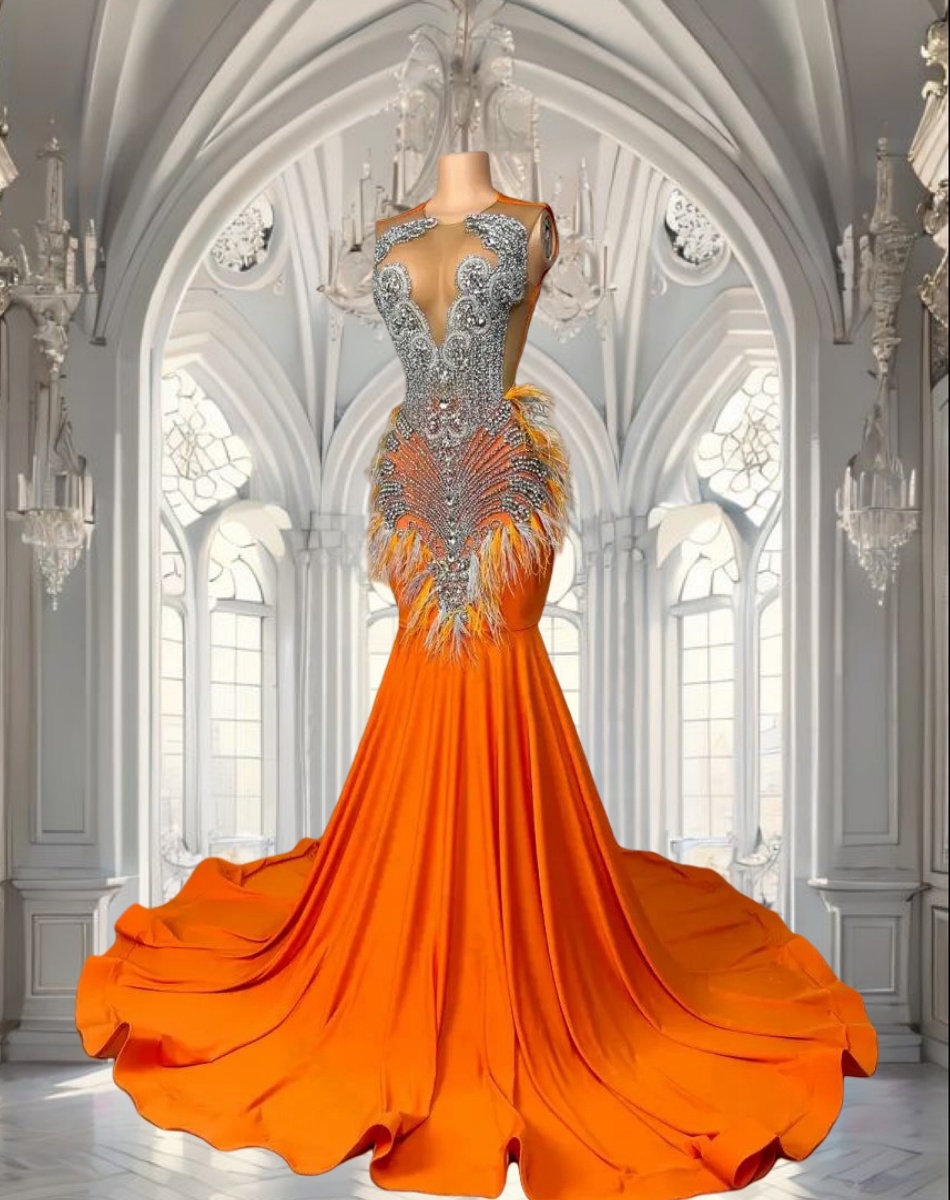 Sparkly Crystal Prom Dresses Long For Women 2025 Beading Diamond Satin Formal Evening Gowns Feather Tight Party Dresses