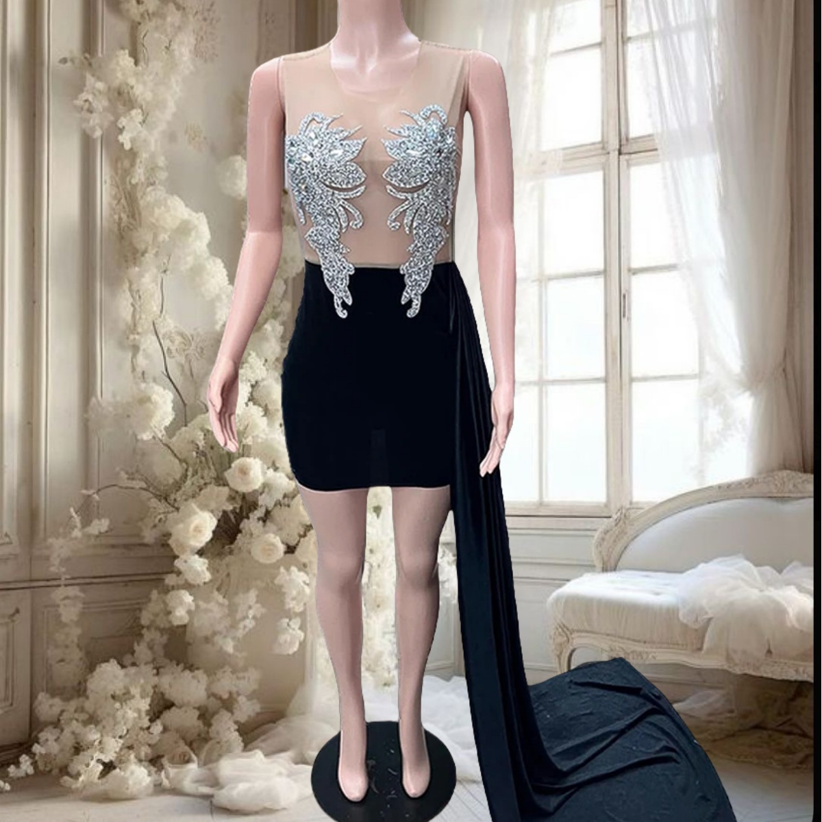 Short Black Velvet Beaded Applique Prom Dresses For Black Girls 2025  Elegant Side Train Formal Birth on Luulla