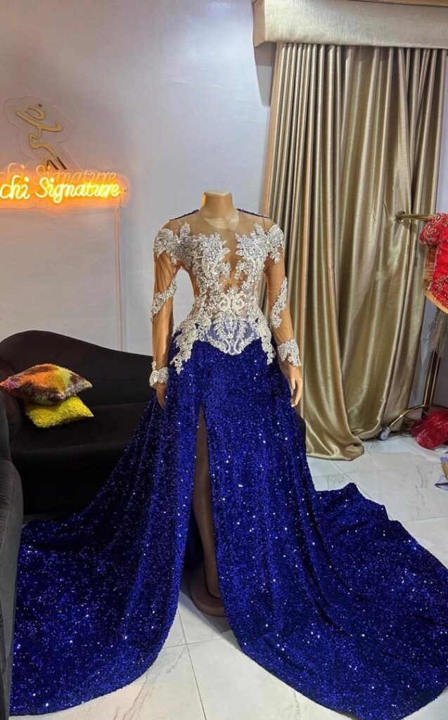 Royal Blue Sparkly Sequin Mermaid Prom Dresses Long For Black Girls