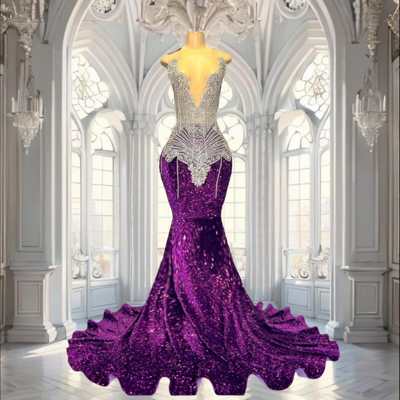 purple prom dresses under $100 Purple Tulle A Line V Neck Lace Appliques Prom Dress PL503