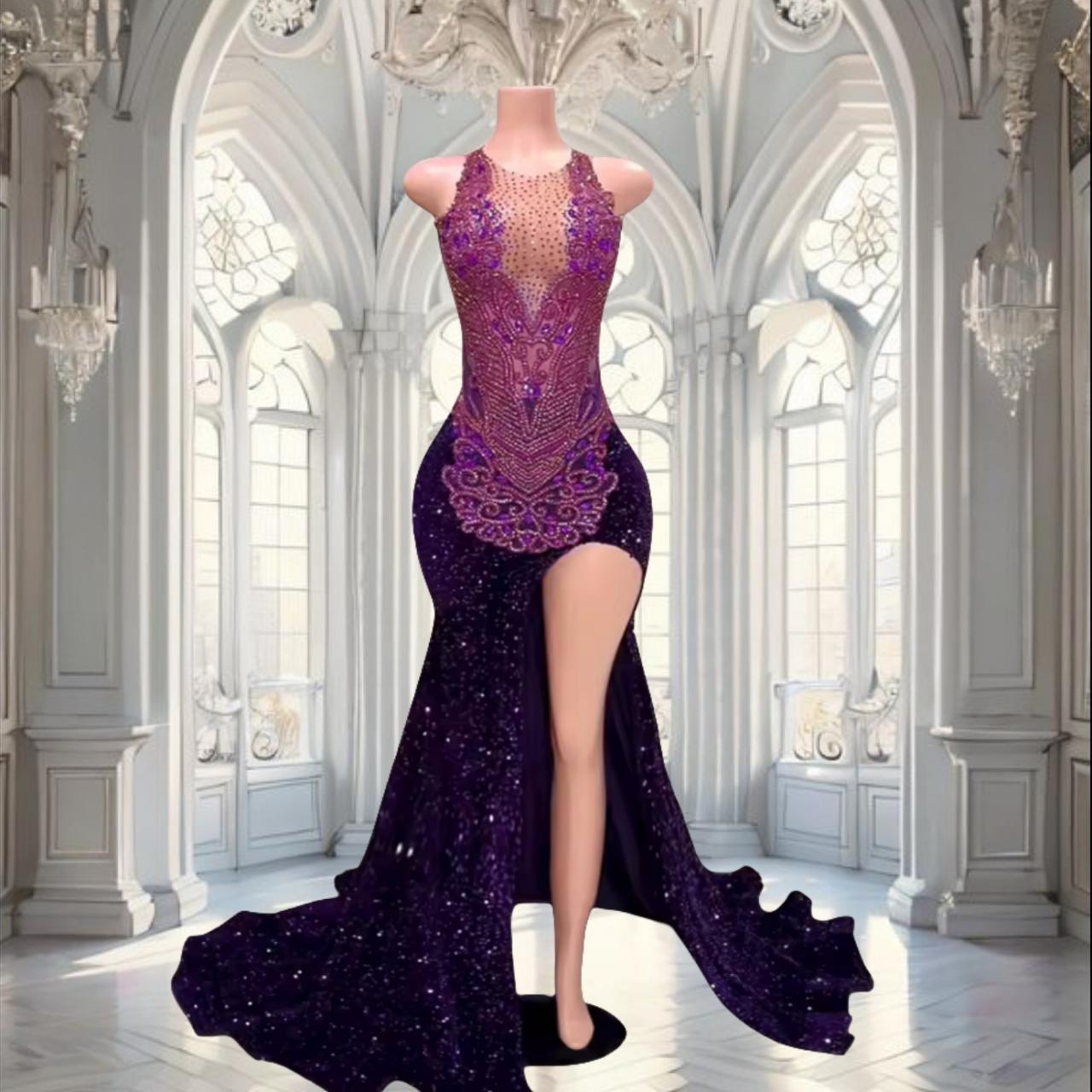Stunning Purple High Slit Sequin Prom Dresses 2025 Long Beaded Crystals  Luxurious Birthday Gowns For on Luulla