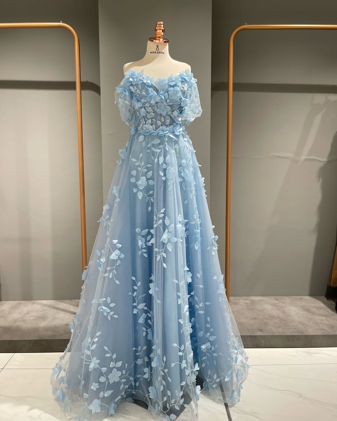 Blue Off The Shoulder 3D Flowers A Line Prom Dresses Long for Women 2025 Tulle Formal Evening Gowns Party Gowns