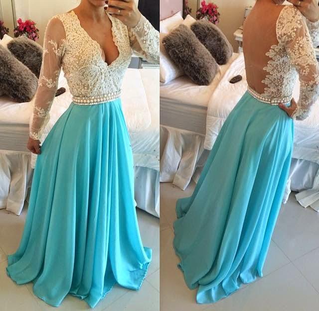 teal and white prom dresses