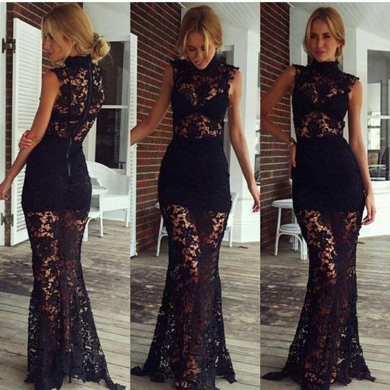 black sheer prom dress