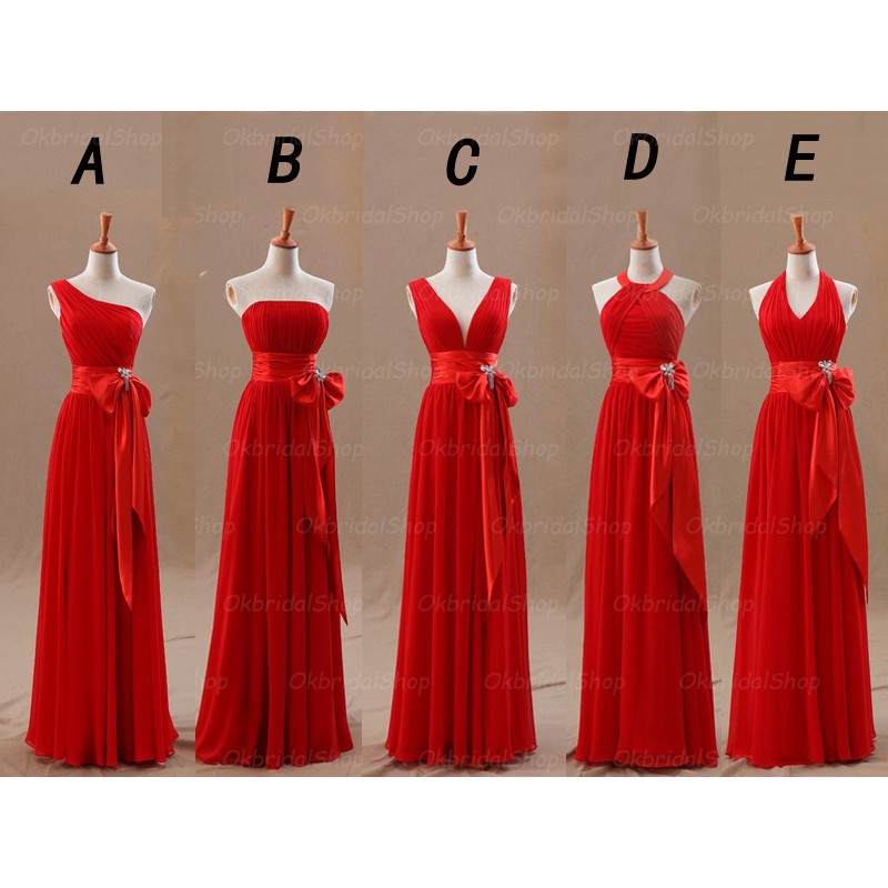 Wedding Party Dresses Mismatched Long Chiffon Red Custom Simple Bridesmaid Dresses For Weddings