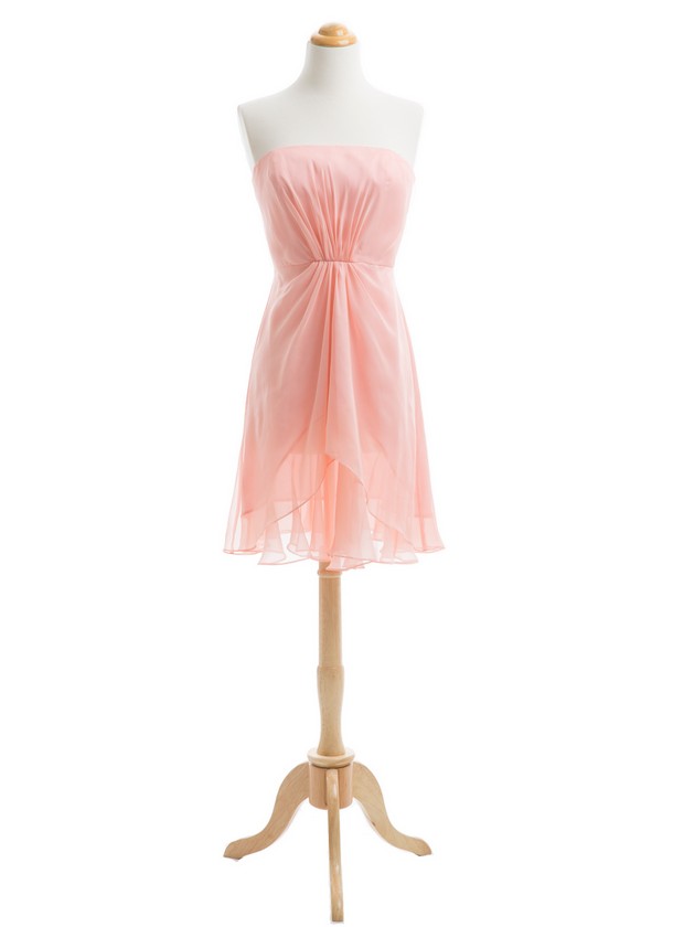Strapless Knee Length Chiffon Bridesmaid Dresses Blush Pink Cheap Wedding Party Dresses