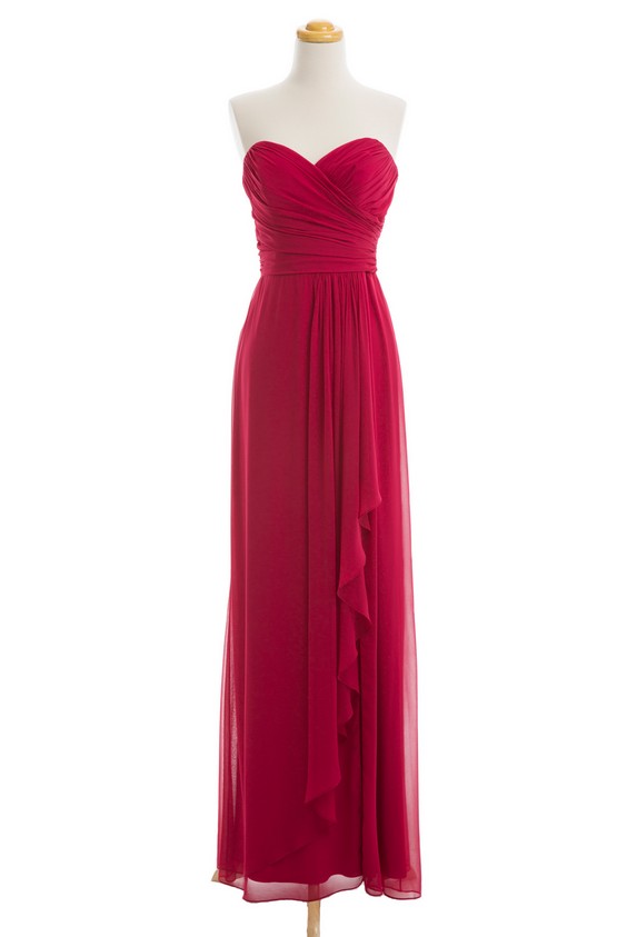 Wine Red Colored Long Bridesmaid Dresses Chiffon Cheap Burgundy Sweetheart Neckline Party Dresses For Weddings