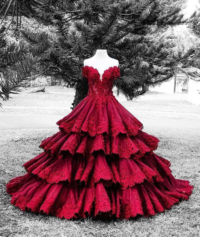 Wine Red Evening Dresses, Sweetheart Prom Dresses, Backless Evening Dresses, Lace Formal Dreses, Tiered Party Dresses, 2017 Special Occasion