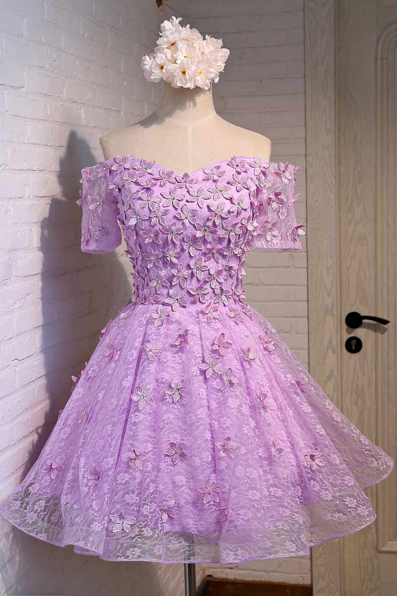 Purple Homecoming Dress, Short Homecoming Dress, Lace Homecoming Dress, 2016 Homecoming Dress, Homecoming Dress, Half Sleeve Prom Dress, Prom