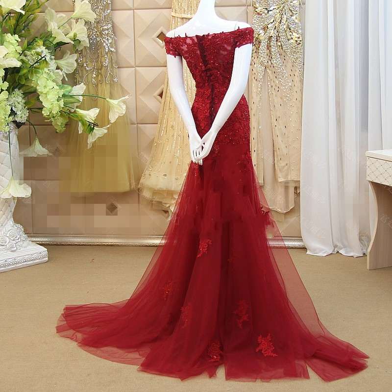 Red Evening Dress, Lace Evening Dress, Beaded Evening Dress, Mermaid Evening Dress, Cap Sleeve Evening Dress, Formal Dress, Long Evening Dress